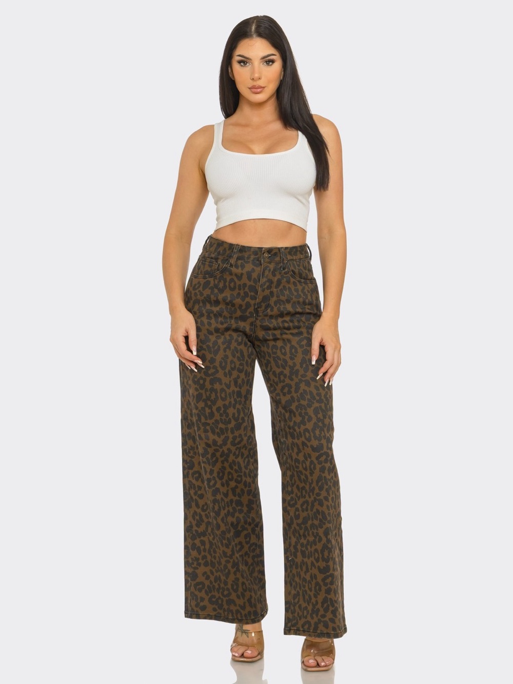 LA Girl Jeans Brown Leopard Wide Leg Jeans
